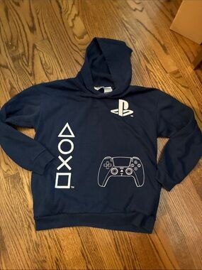 Sony PlayStation navy blue hoodie logo & Controller Graphics sweatshirt 14/16